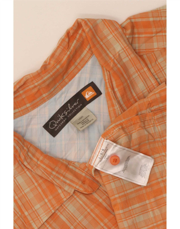 Camisa masculina Quiksilver de manga curta grande rayon xadrez laranja