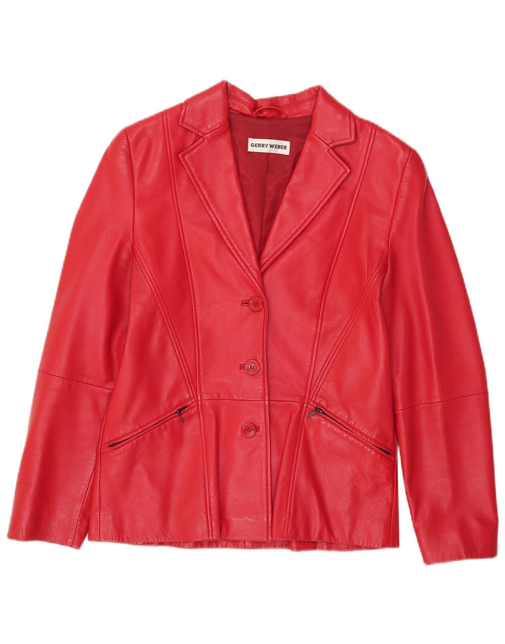 Jaqueta de couro feminina Gerry Weber UK 12 couro vermelho médio