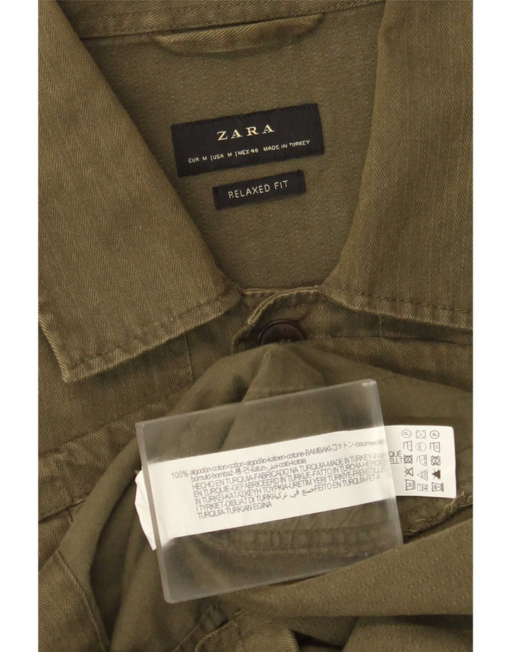 Jaqueta utilitária masculina Zara Relaxed Fit UK 38 algodão cáqui médio