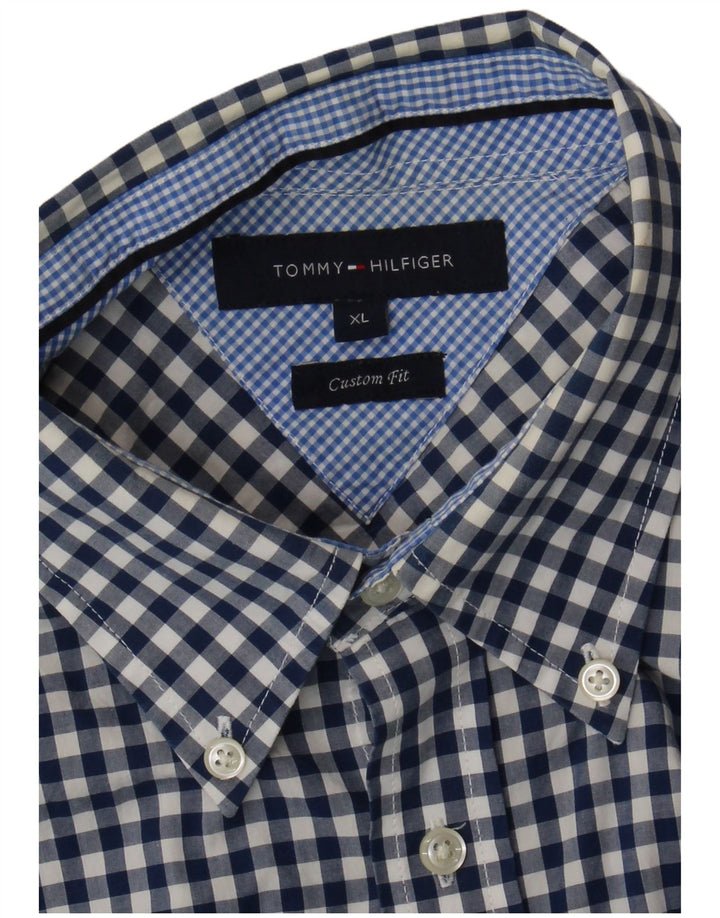 Camisa masculina TOMMY HILFIGER de manga curta com ajuste personalizado XL azul marinho guingão
