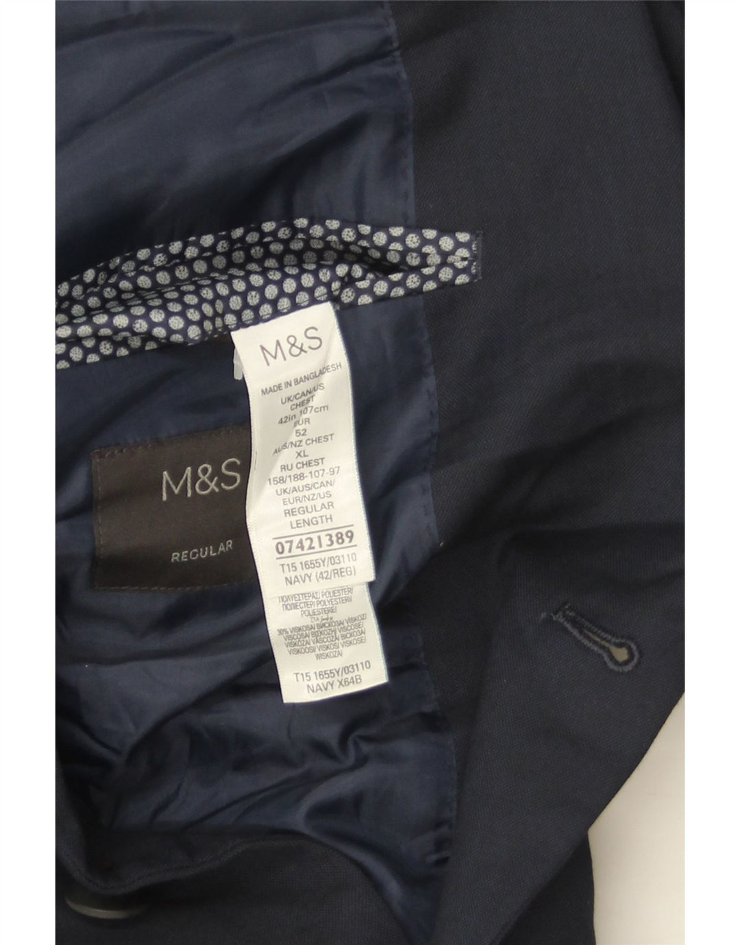 Jaqueta blazer masculina de 2 botões Marks & Spencer Reino Unido 42 grande azul marinho