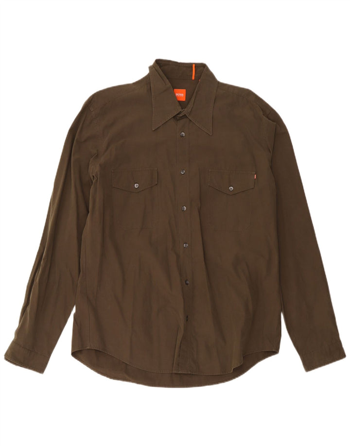 Camisa masculina Hugo Boss grande algodão cáqui