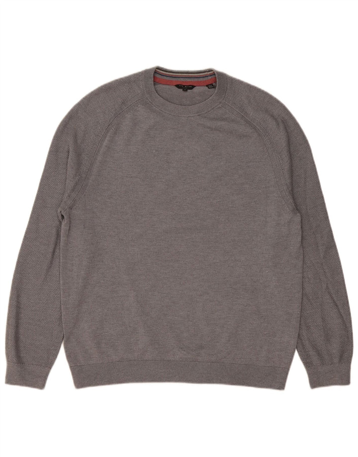 Suéter masculino Ted Baker com gola redonda tamanho 4 poliéster cinza grande