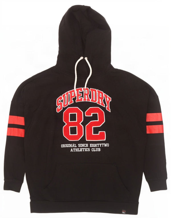 Superdry moletom com capuz masculino gráfico solto e grande algodão preto