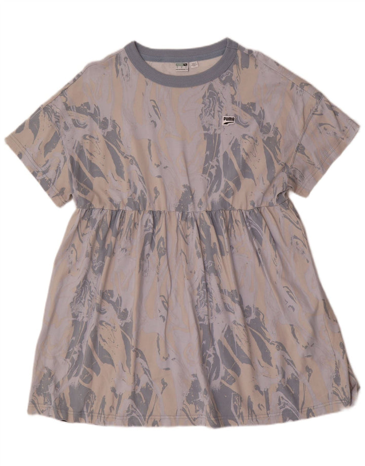 Vestido feminino PUMA com estampa abstrata evasê UK 16 grande bloco cinza