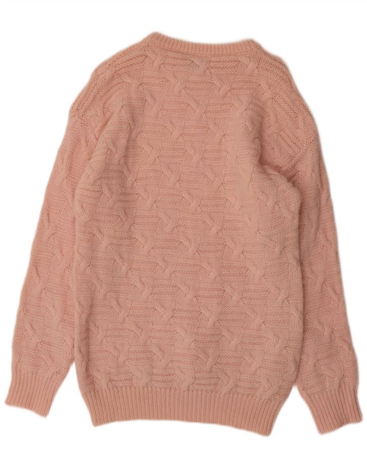 Suéter feminino com gola canoa BENETTON Reino Unido 12 lã rosa médio