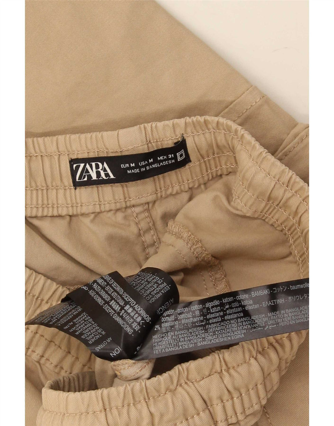 Zara Mens Joggers Cargo Calças Médio W31 L27 Algodão Bege