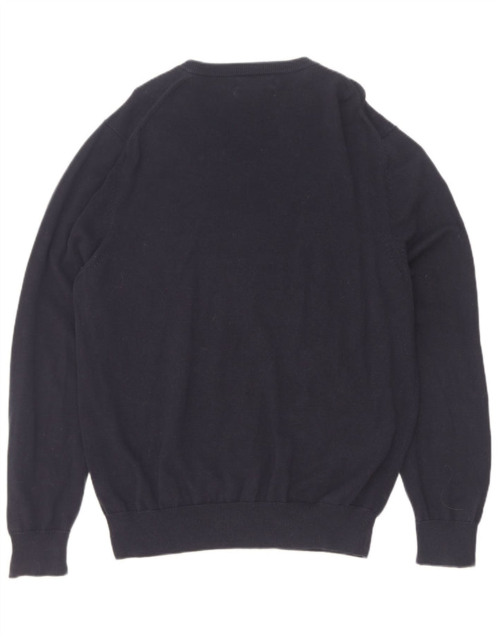 Suéter masculino Marks & Spencer com decote em V grande algodão azul marinho