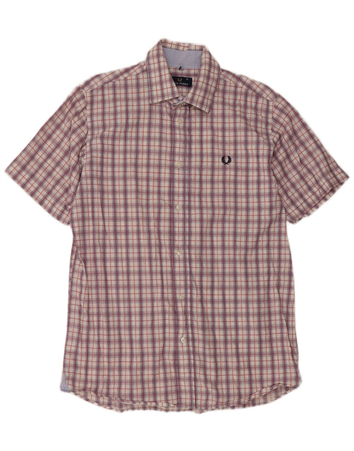 Camisa masculina de manga curta FRED PERRY algodão xadrez vermelho médio