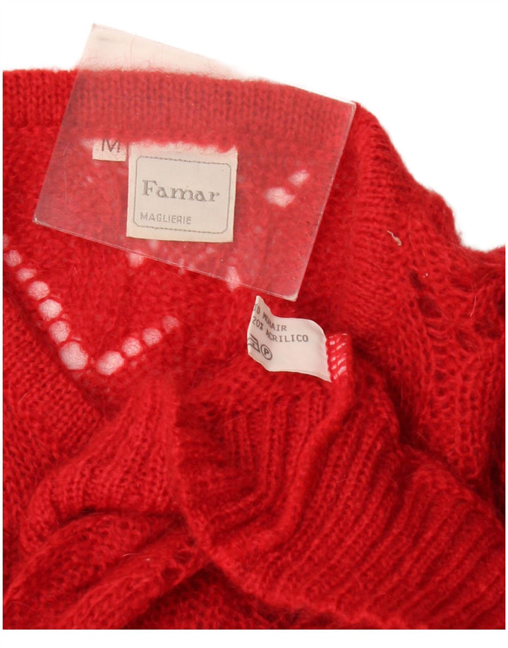 Suéter cardigã feminino vintage transparente grande Reino Unido 14 vermelho médio