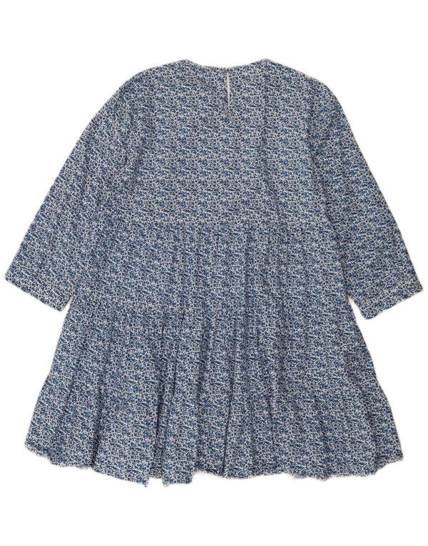 Vestido feminino Zara manga 3/4 em camadas UK 18 XL azul floral algodão