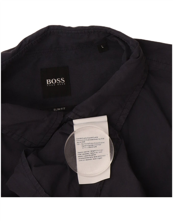 Camisa Slim Fit Masculina Hugo Boss Grande Algodão Azul Marinho