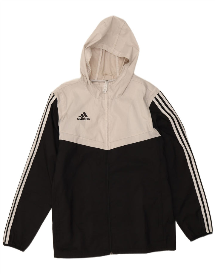 Adidas masculino moletom com capuz jaqueta superior médio preto colorblock poliéster