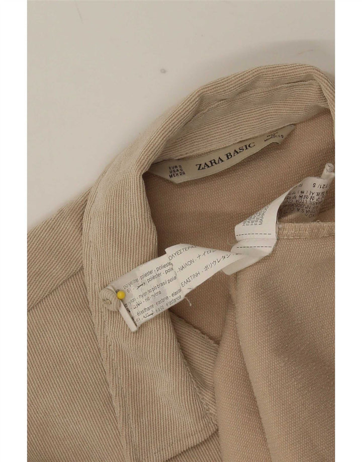 Zara Camisa Oversized Mulher UK 10 Pequeno Poliéster Bege