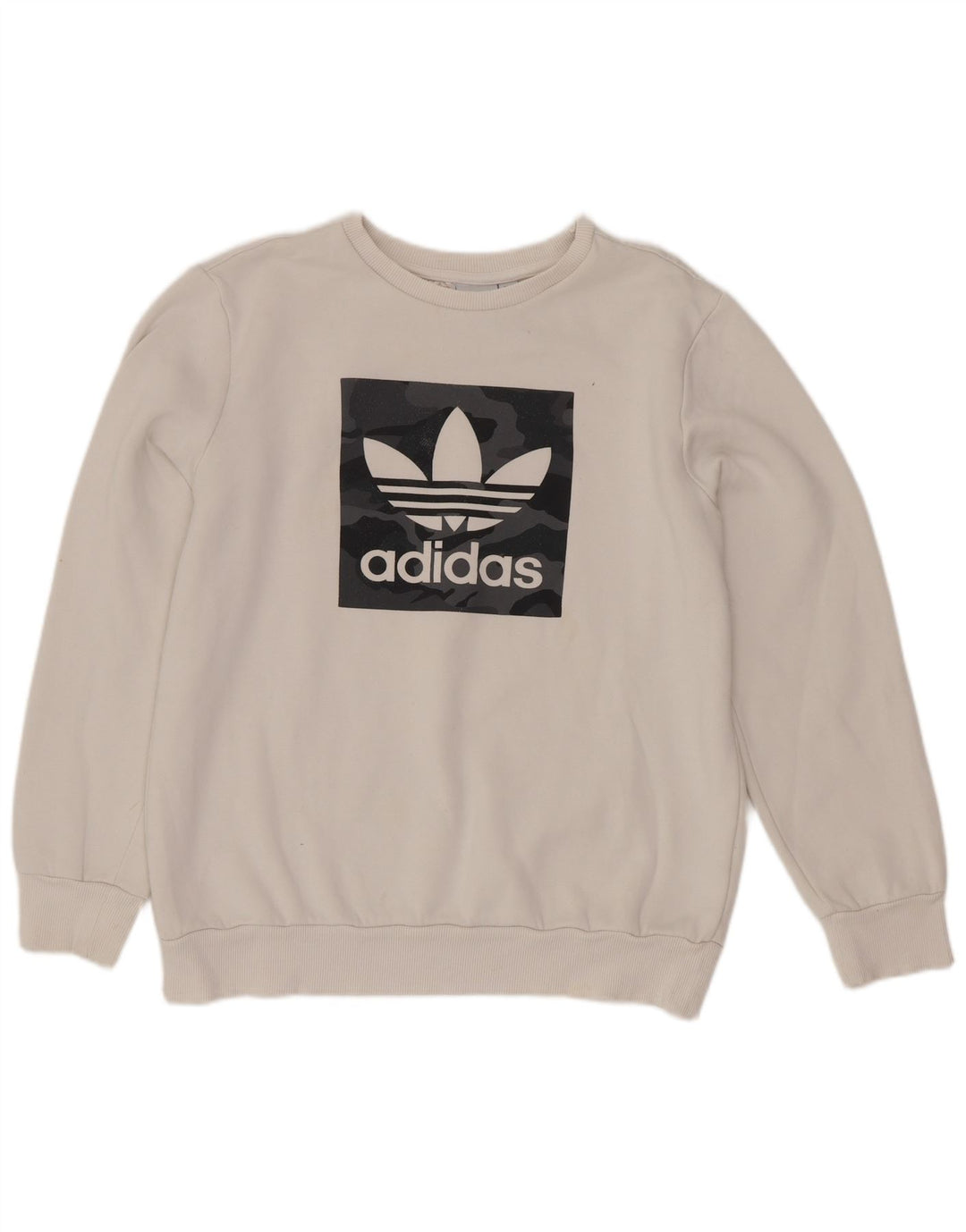 Suéter gráfico Adidas Boys 13-14 anos algodão branco