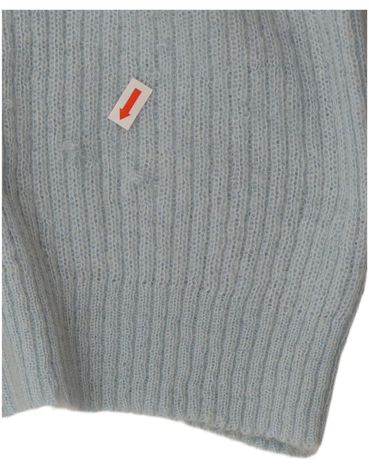 Suéter cardigã feminino vintage Reino Unido 14 grande azul clássico