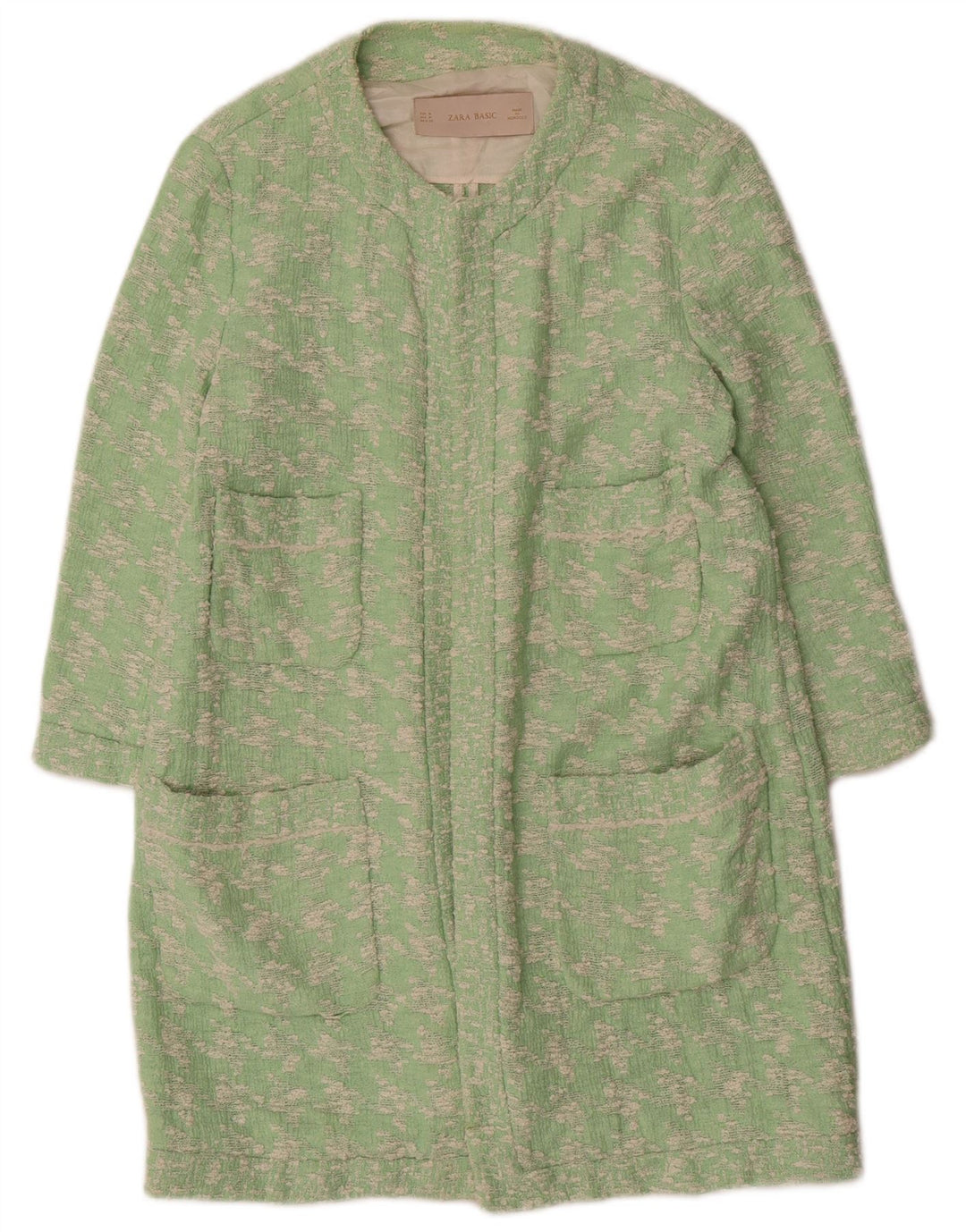 Sobretudo feminino Zara UK 14 algodão houndstooth verde médio