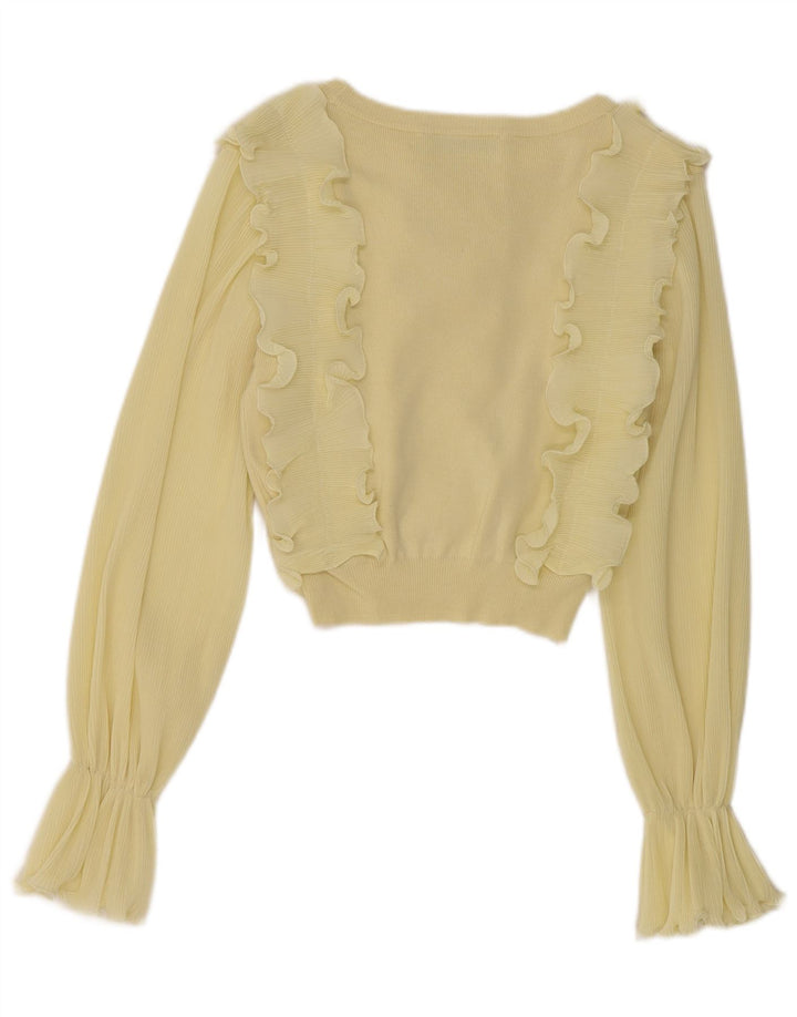 Blusa feminina Zara com manga comprida e babados frontal Reino Unido 8 pequeno amarelo