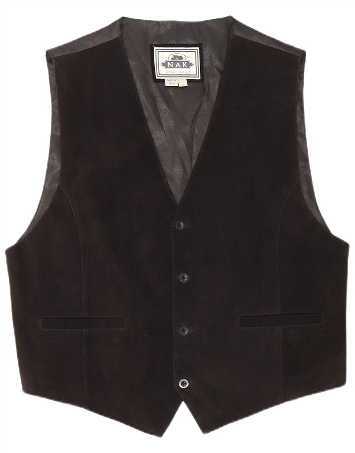 Colete de couro masculino vintage grande preto