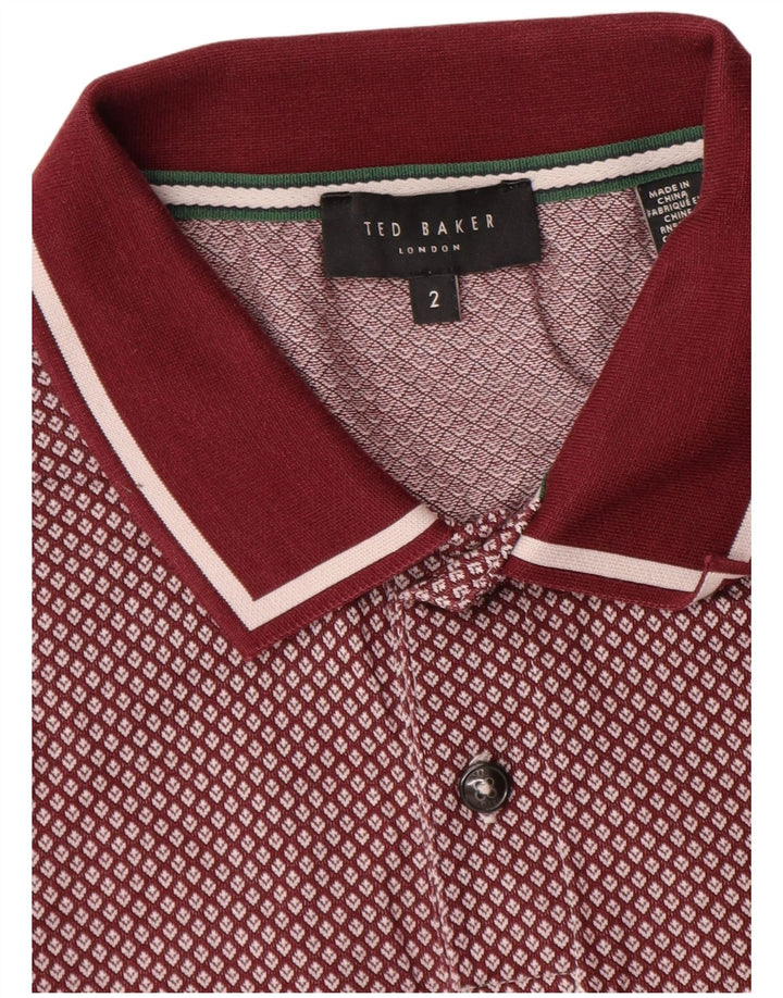 Camisa polo masculina Ted Baker tamanho 2 pequena algodão manchado cor de vinho