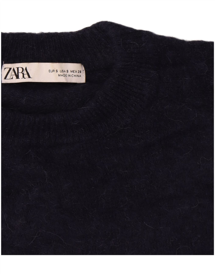 Zara Suéter feminino oversized com gola redonda Reino Unido 10 pequeno azul marinho