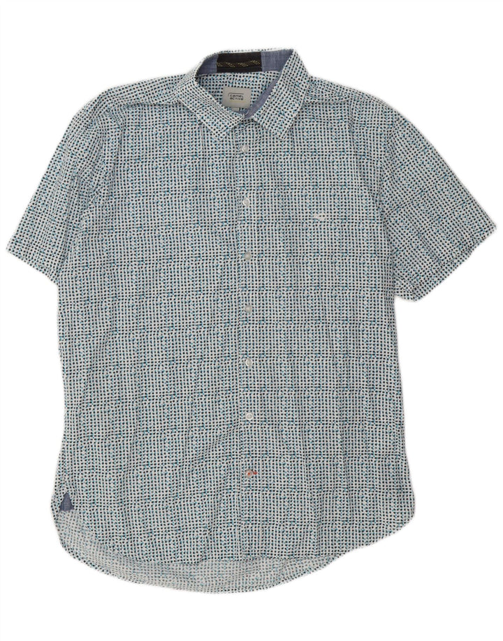 Camel Active Camisa masculina de manga curta slim fit grande algodão manchado azul