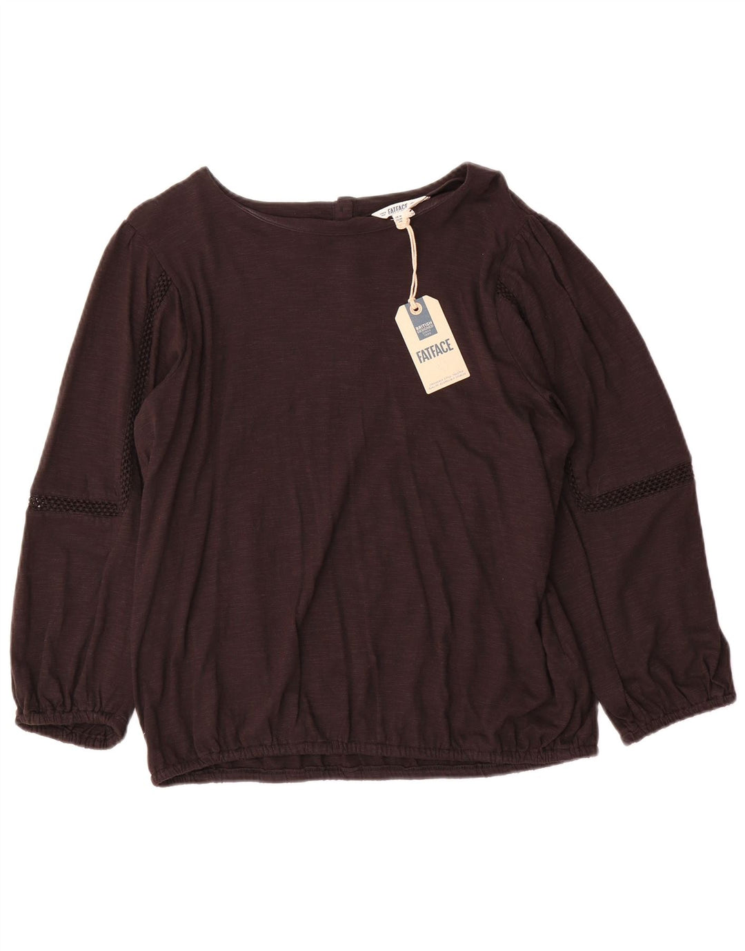 Blusa feminina de manga comprida Fat Face Top Reino Unido 14 algodão marrom grande