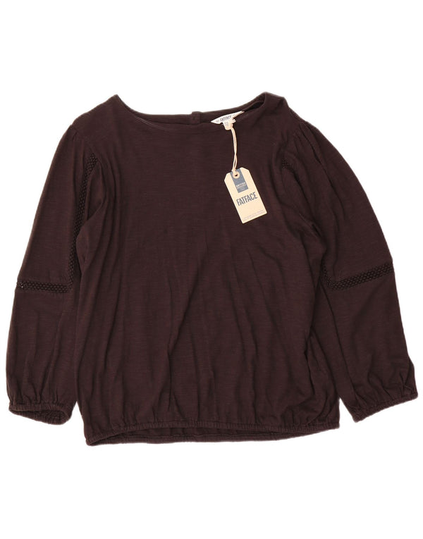 Blusa feminina de manga comprida Fat Face Top Reino Unido 14 algodão marrom grande