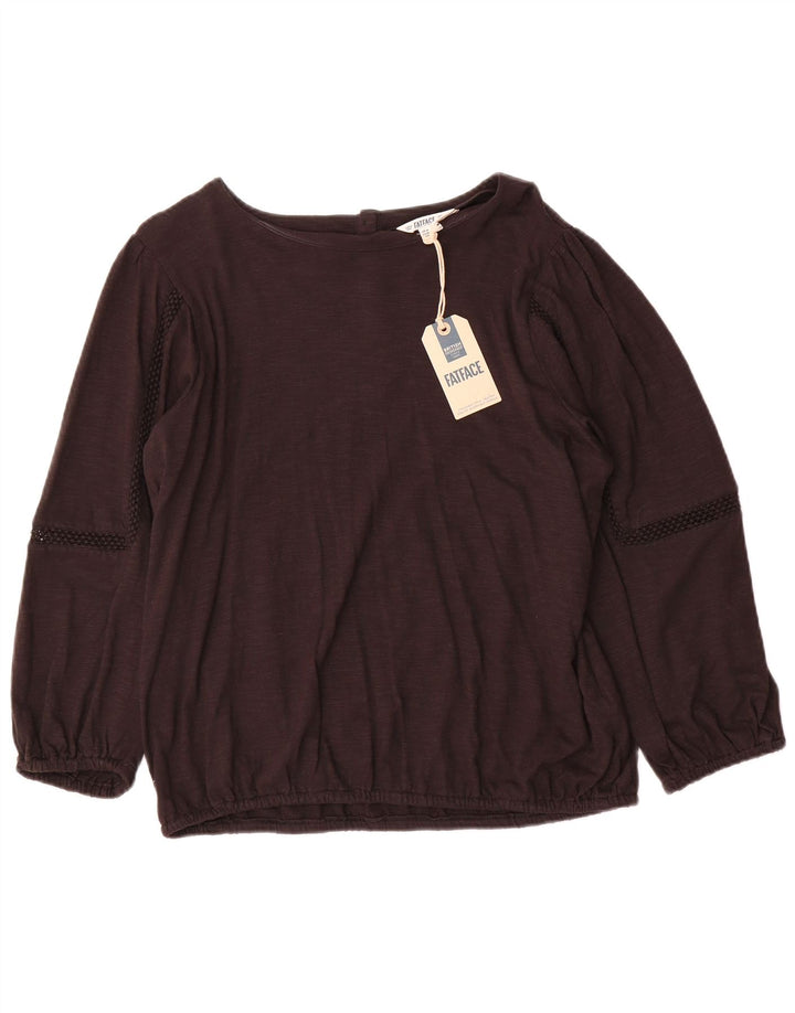 Blusa feminina de manga comprida Fat Face Top Reino Unido 14 algodão marrom grande