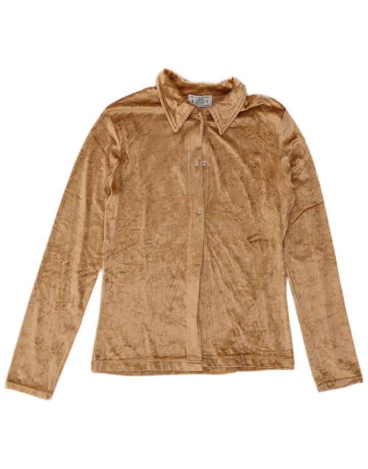 Blusa feminina de veludo SQUAW Reino Unido 12 acrílico bege médio