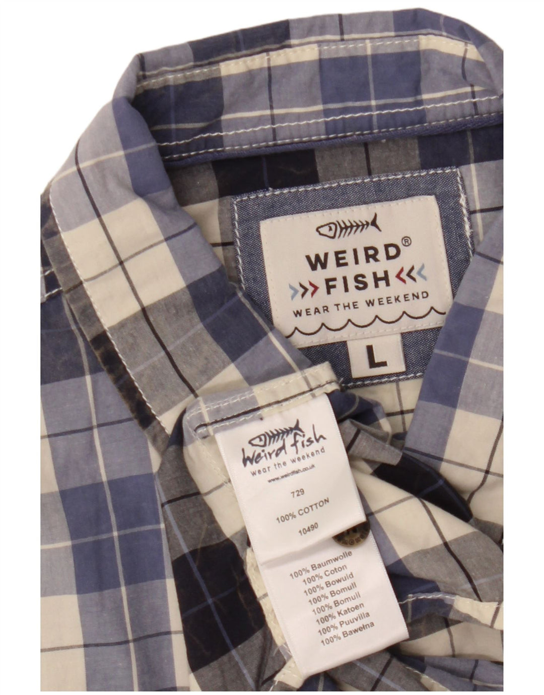 Camisa masculina de manga curta Weird Fish, algodão xadrez azul grande