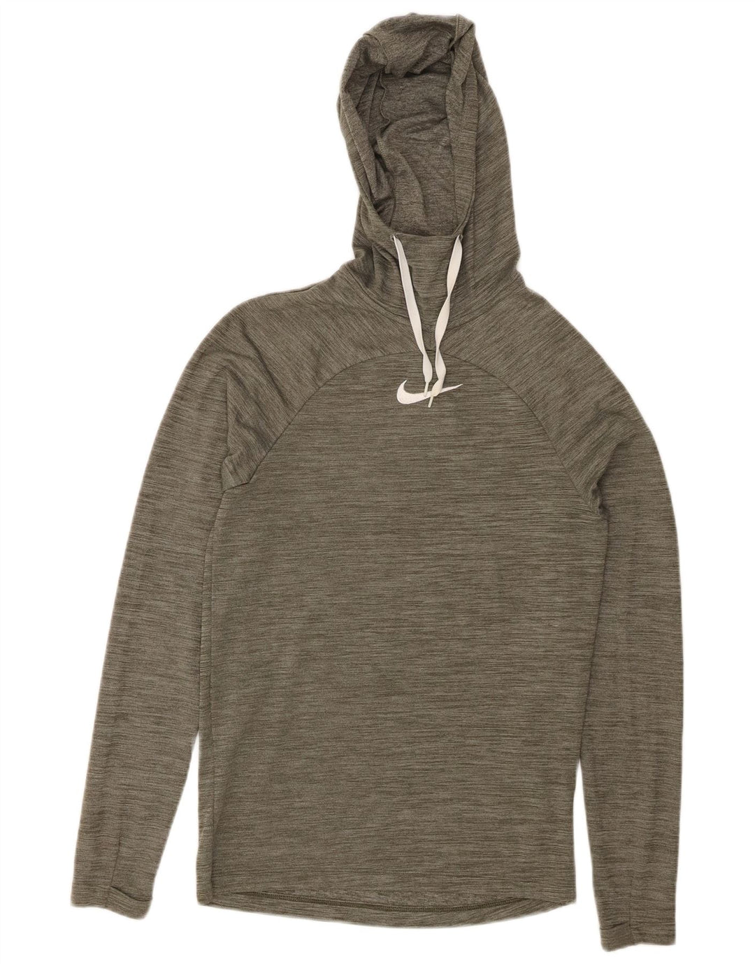 NIKE Womens Dri Fit Hoodie Jumper UK 6 XS Khaki Flecked Poliéster