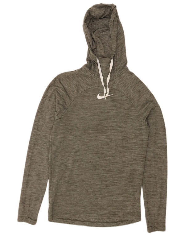 NIKE Womens Dri Fit Hoodie Jumper UK 6 XS Khaki Flecked Poliéster