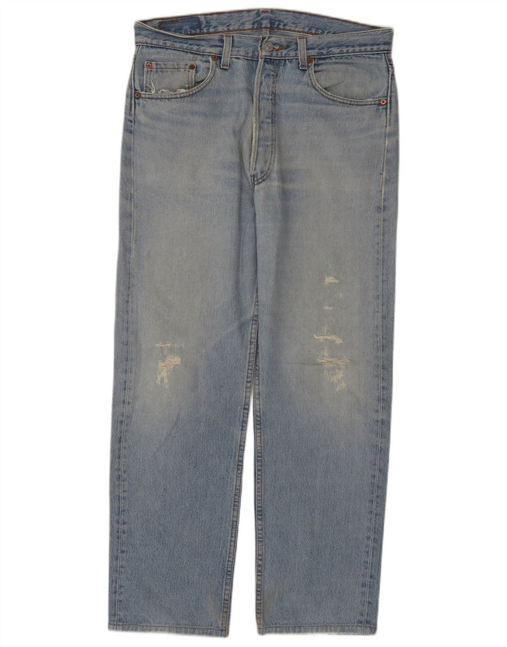 Calça Jeans Levis Masculina 501 Distressed Straight W34 L29 Azul Algodão