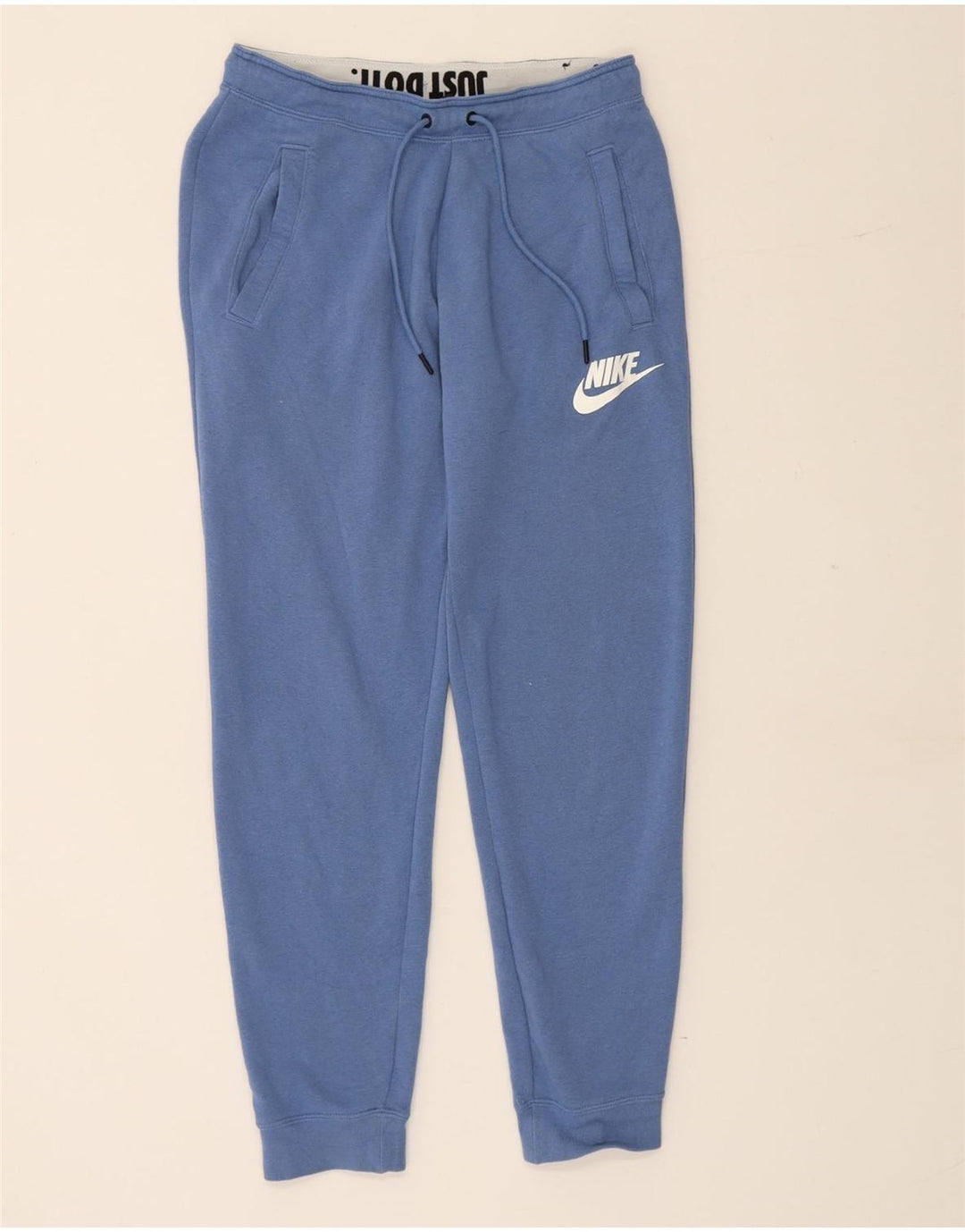 NIKE Mens Graphic Tracksuit Trousers Joggers Small Blue Cotton