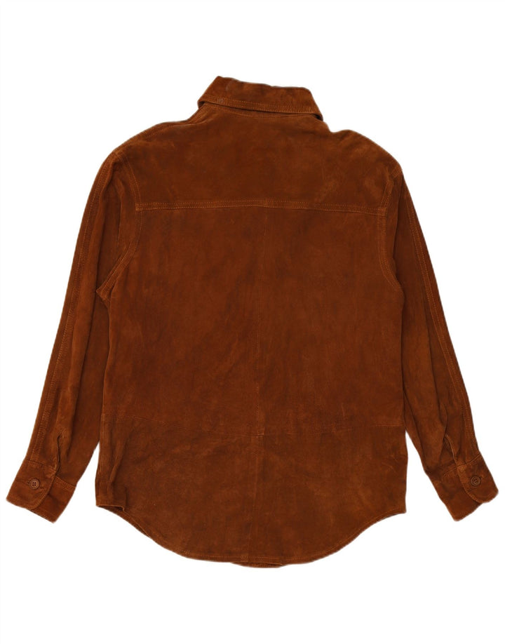 Camisa feminina de camurça VINTAGE Reino Unido 16 grande marrom