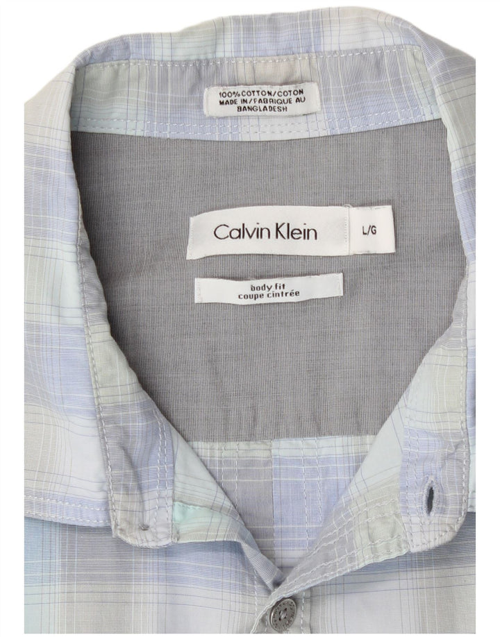 Camisa masculina Calvin Klein grande algodão xadrez azul