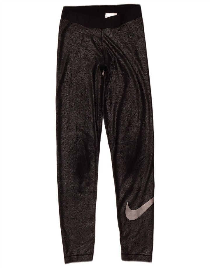 Leggings femininas Nike Dri Fit Graphic UK 8 pequenas pretas de poliéster