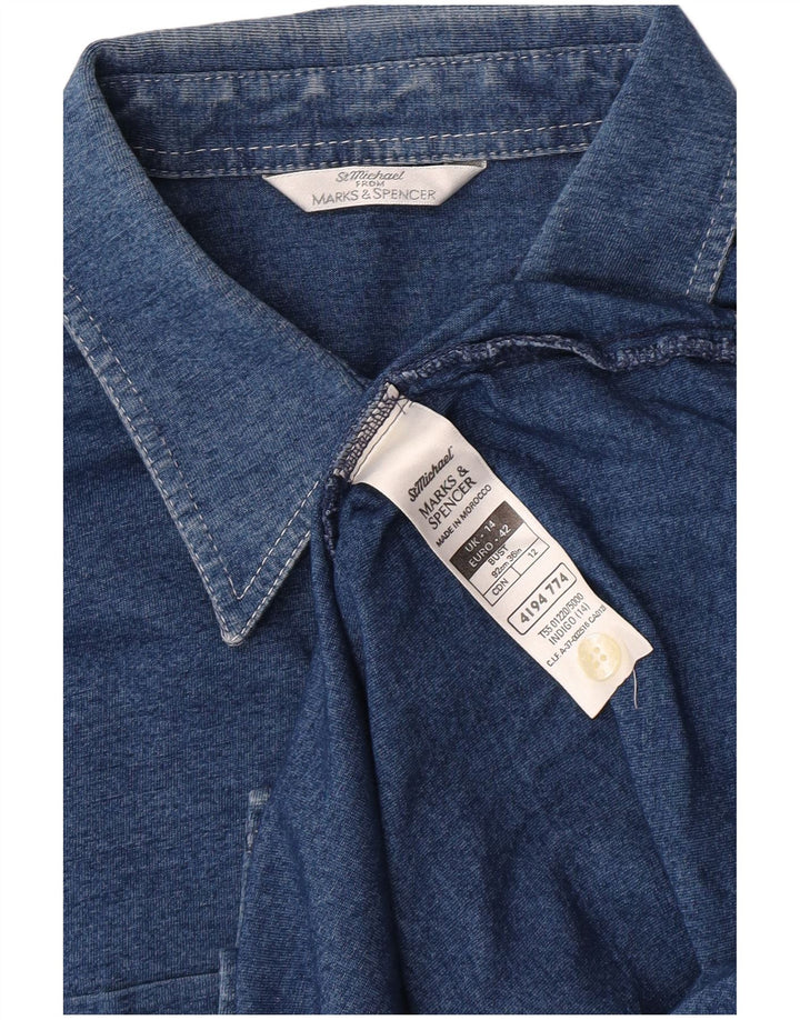 Camisa feminina Marks & Spencer Reino Unido 14 algodão azul marinho médio