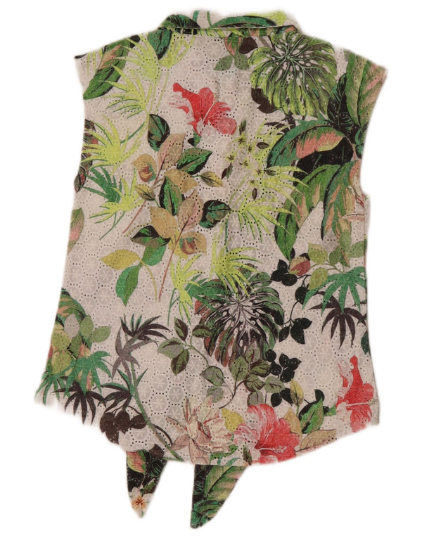 Blusa feminina sem mangas Guess Reino Unido 12 algodão floral branco médio