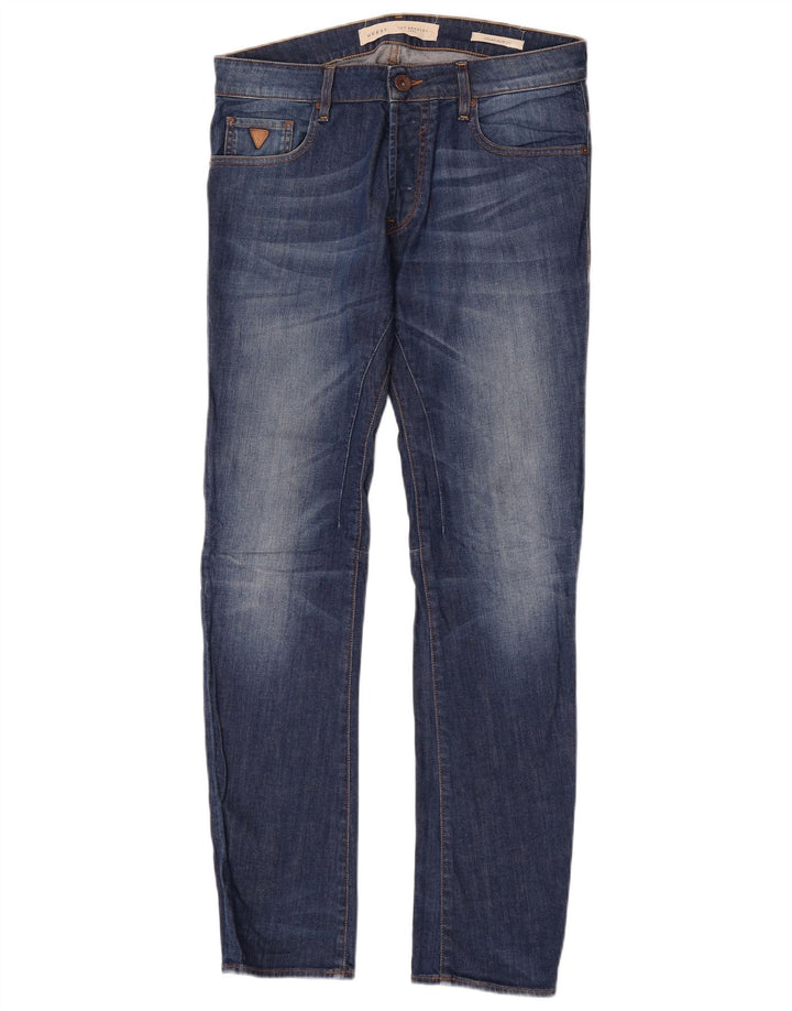 Guess Mens Slim Jeans W32 L34 Azul Algodão