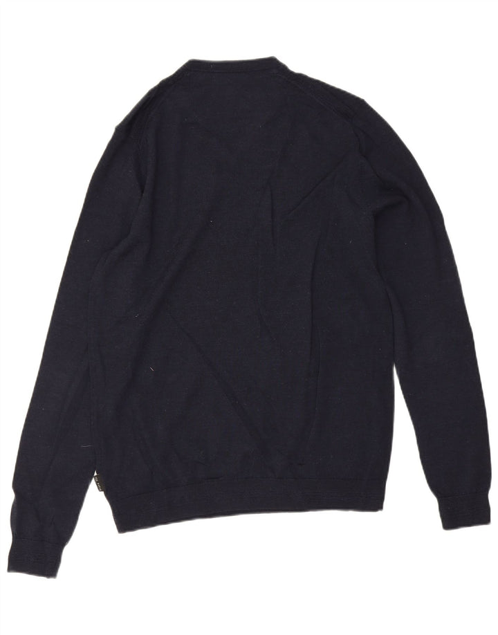 Suéter masculino TED BAKER com decote em V tamanho 3 médio azul marinho lã merino