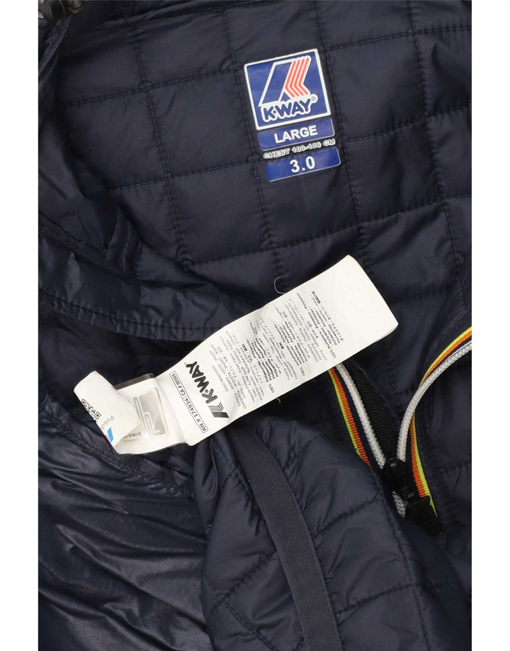 Jaqueta masculina acolchoada com capuz K-Way UK 40 grande azul marinho poliamida