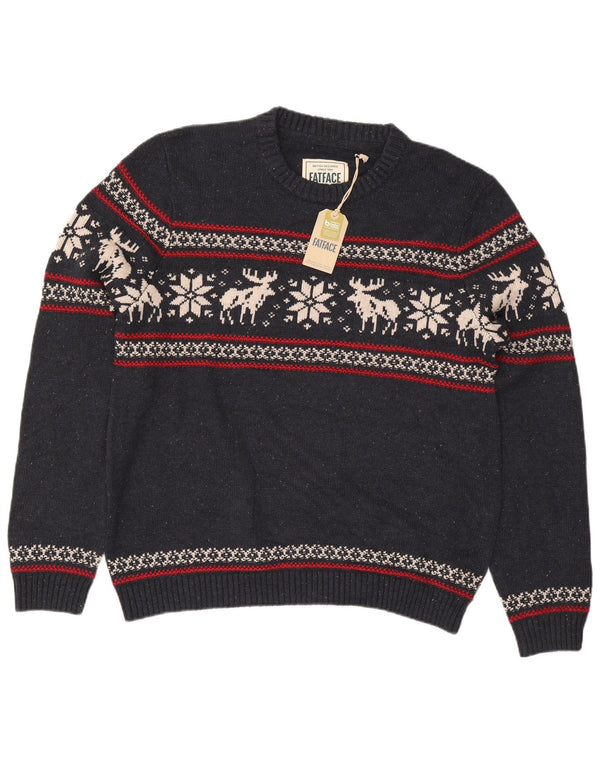 Suéter masculino Fat Face com ajuste regular e gola redonda XL azul marinho Fair Isle