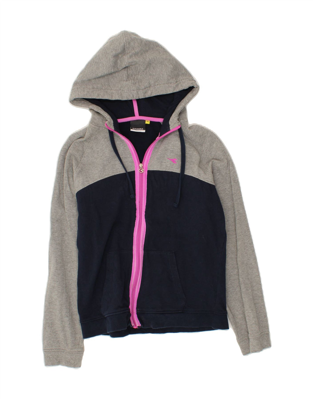 DIADORA Womens Zip Hoodie Sweater UK 18 XL Grey Colourblock Cotton Vintage Diadora and Second-Hand Diadora from Messina Hembry 