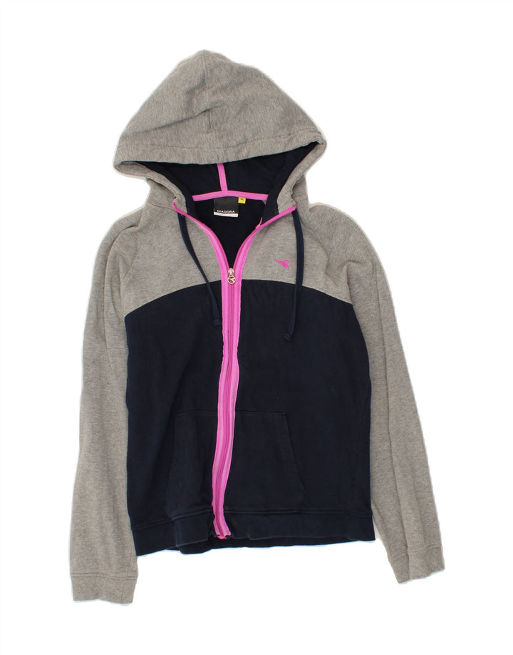 DIADORA Womens Zip Hoodie Sweater UK 18 XL Grey Colourblock Cotton Vintage Diadora and Second-Hand Diadora from Messina Hembry 