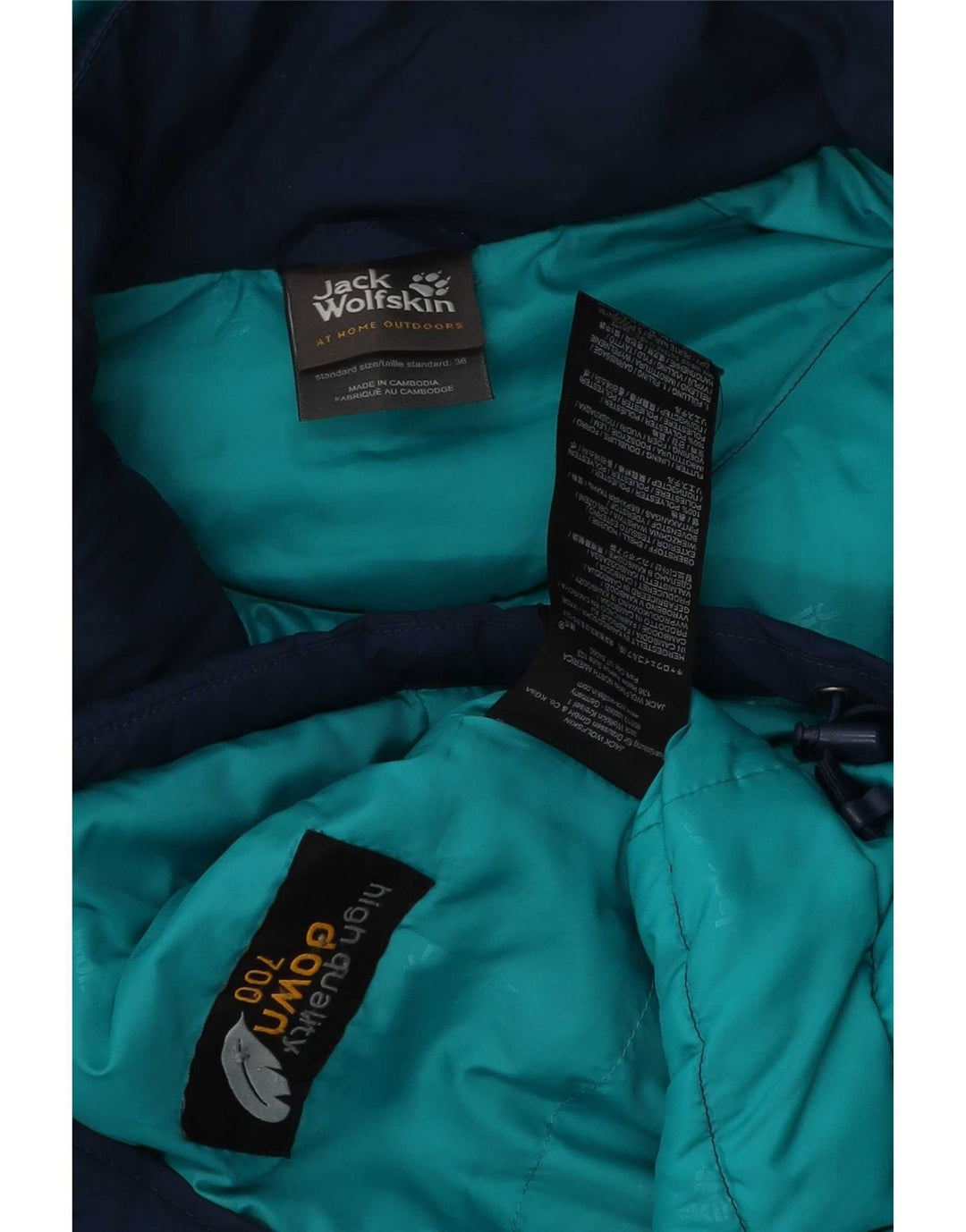 Jaqueta feminina acolchoada com capuz Jack Wolfskin Reino Unido 8/10 pequena azul marinho poliéster