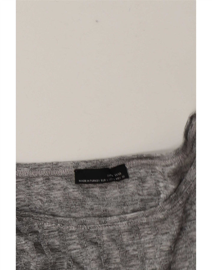 Top feminino Zara manga comprida UK 16 grande cinza