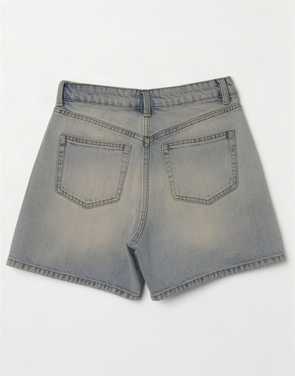 Shorts jeans feminino de cintura alta Zara EU 34 2XS W24 azul algodão