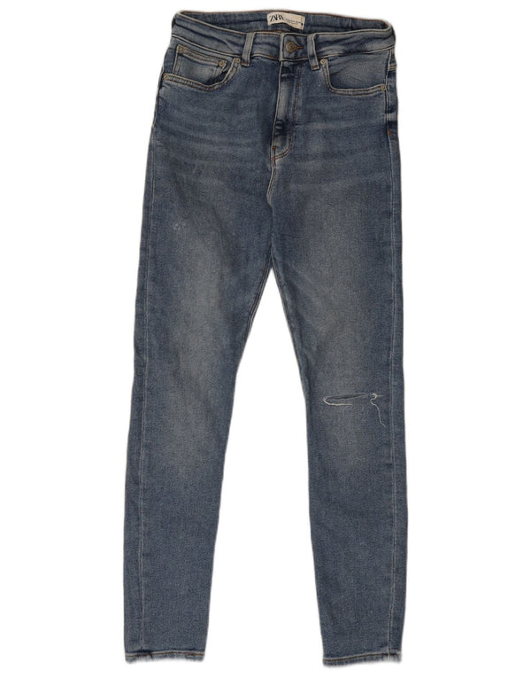 Zara Jeans skinny feminino desgastado UE 38 pequeno W28 L27 algodão azul